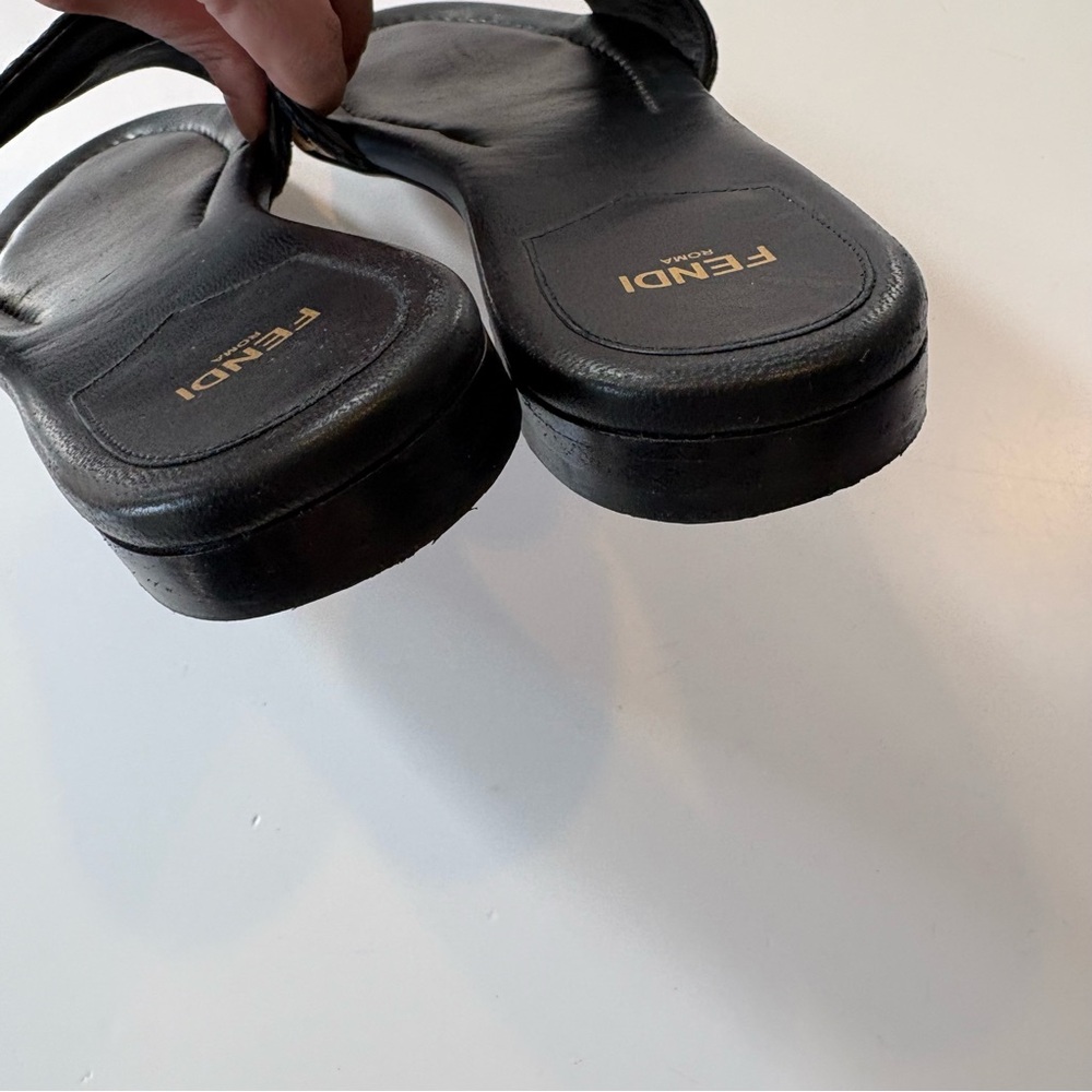 Fendi || FF Monogram Interlace Raffia Woven Slides Sandals Tan Black 39 - Picture 5 of 12